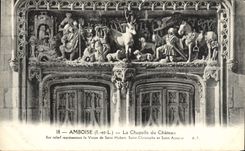POSTAL Amboise de la VENDIMIA La Chapelle de la relevación baja del castillo que representa la visión de Huberto santo Saint Cristóbal y Antonio santo