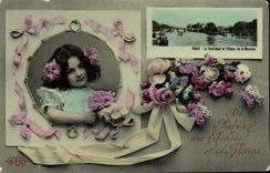 VINTAGE POSTCARD Paris Child the new bridge and the lock of the Currency