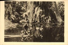 VINTAGE POSTCARD Gabon the bathe In an Equatorial Africa Backwater French Woman Children
