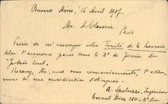 Postal entirety Argentina 1907 for Mr. Claverie Suburb St Martin Paris