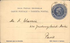 Postal entirety Argentina 1907 for Mr. Claverie Suburb St Martin Paris