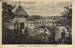 VINTAGE POSTCARD Luxembourg Spanish Tower with Sight Towards Clausen