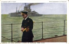 VINTAGE POSTCARD England Ready to strike Amiraute the admiral Sir John Jellicoe has Bord Of the Armor Iron Duke Militaria