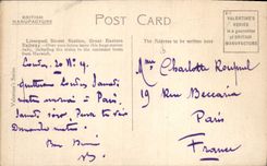 Estación de Londres de la calle de Liverpool de la POSTAL de la VENDIMIA