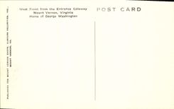 VINTAGE POSTCARD West Face From The Fan-in Cateway Mount Vernon Virginia Home Off George Washington