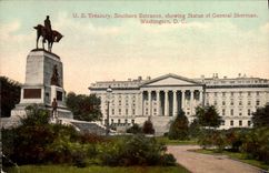 CPA U S Treasury Southern Entrance Showing Statue Of General Sherman Washington D C