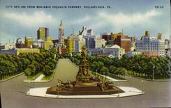 VINTAGE POSTCARD City Skyline From Benjamin Franklin Parkway Philadelphia Pa