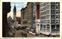 VINTAGE POSTCARD Market Street West From Street Philadelphia Pa Tram