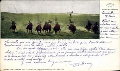 CPA Souvenir Rocky Mountains Cowboys Racing On The Plains