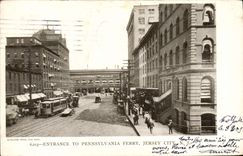 VINTAGE POSTCARD Fan-in To Pennsylvania Ferry Jersey City Tram