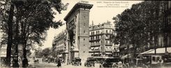 VINTAGE POSTCARD Large size Paris View of the Grands Boulevards the door St Denis 28.5 * 11 cm