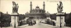 VINTAGE POSTCARD Paris Large size the Palate of Trocadero and the Automobile bridge D' Iena Horse 28.5 * 11 cm