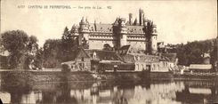 POSTAL Castle de gran tamaño De Pierrefonds de la VENDIMIA vista del lago 28 * 14 cm