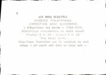 CPM Bois Sculptes Cancale Exposition Abbe Quemerais L'apotheose sports Chevaux Hippisme Football Cyclisme Velo Escrime