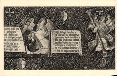 La POSTAL de la VENDIMIA encoleriza el museo de las tapicerías el ángel a la lanza y el ángel con la columna