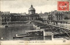 CPA Paris Le Pont Des Arts Et l'Institut Bateau Peniche 