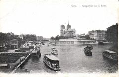 VINTAGE POSTCARD Paris View on the Seine Notre Dame Boats