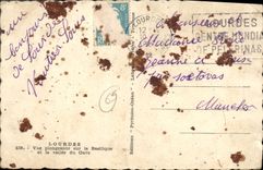 VINTAGE POSTCARD Heavy View from above on Baslilque and the Valley of Gave