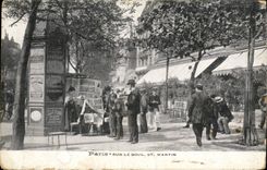 VINTAGE POSTCARD Paris On the Boulevard St Martin the newsagent Small Trades