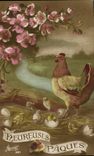 CPA Fantaisie Heureuses Paques Poule Poussins Oeufs
