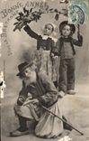 VINTAGE POSTCARD Fantasy Child Large father Happy New Year Brittany Folklore