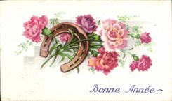 CPA Fantaisie Fleurs Fer a cheval