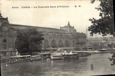 VINTAGE POSTCARD Paris the New Station of Orleans Boat Barge