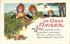 VINTAGE POSTCARD a Large Kiss Children