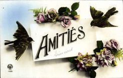 CPA Fantaisie Fleurs Oiseaux