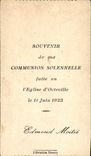 Image pieuse Communion Eglise Octeville 11 juin 1923 Edmont Moitie