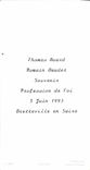 Image pieuse Profession de Foi 5 juin 1993 Bretteville en Saine Thomas Buard Romain Baudet