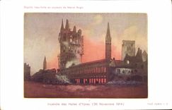 VINTAGE POSTCARD Fire of the markets of Ypres November 26th, 1914