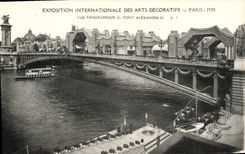 VINTAGE POSTCARD Paris Fair Of Decorafits Arts Panoramic View Towards the Bridge Alexandre III