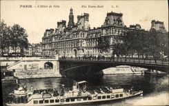CPA Paris L'Hotel De Ville Bateau Peniche