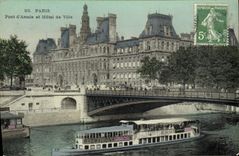 CPA Paris Pont d'Arcole Et Hotel De Ville Bateau Peniche 
