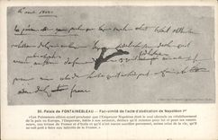 VINTAGE POSTCARD Palate De Fontainebleau FAC Simile Of the Act Of Abdication Of Napoleon 1st
