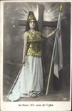 VINTAGE POSTCARD France girl Year Of the Church Woman Helmet Cross Flag
