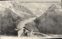 Mar de Chamonix de la POSTAL de la VENDIMIA de la cabaña del país del hielo de Flegere