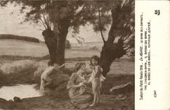 VINTAGE POSTCARD Living room of the small palace 1918 Agard the bath of the children