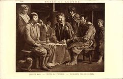 VINTAGE POSTCARD Louis the Dwarf Meal of peasants Dog Paris Museum of Louvre