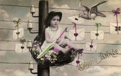 VINTAGE POSTCARD Fantasy Child Telegrapge Dove