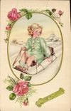 VINTAGE POSTCARD Fantasy Child Toboggan