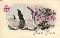 CPA Fantaisie Fleurs Bateau