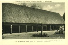 VINTAGE POSTCARD Fair Colonial International Paris 1931 Le garden of Belgian Congo House of Transport