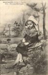VINTAGE POSTCARD Breton Brittany Patoure Child Folklore Sheep Shepherdess