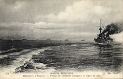 CPA Marine Militaire Virage de Cuirasses navigant en ligne de file Bateau 