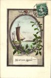 VINTAGE POSTCARD Happy Fantasy year Boat