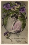 VINTAGE POSTCARD Fantasy Woman Lotus