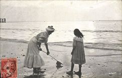 VINTAGE POSTCARD Fantasy Child wife Fishing with shrimps