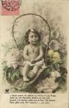VINTAGE POSTCARD Fantasy Child Nest Pink